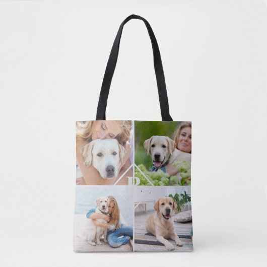 Modern 4 Photo Collage Monogram Pet Hondenliefhebb Tote Bag (Voorkant)