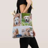 Modern 4 Photo Collage Monogram Pet Hondenliefhebb Tote Bag (Dichtbij)