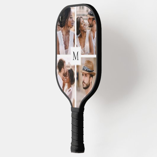 Modern 4 Photo Collage Monogram Pickleball Paddle (Links)