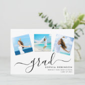 Modern 4 Photo Collage Script Afstudeerfeest Kaart (Staand voorkant)