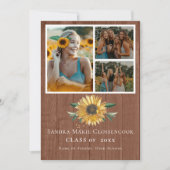 Modern 4 Photo Collage Sunflower afstuderen Rustic Aankondiging (Voorkant)