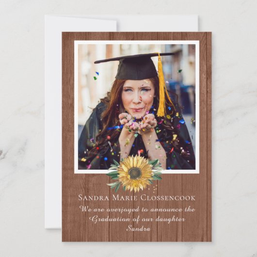 Modern 4 Photo Collage Sunflower afstuderen Rustic Aankondiging (Achterkant)