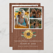 Modern 4 Photo Collage Sunflower afstuderen Rustic Aankondiging (Voorkant / Achterkant)
