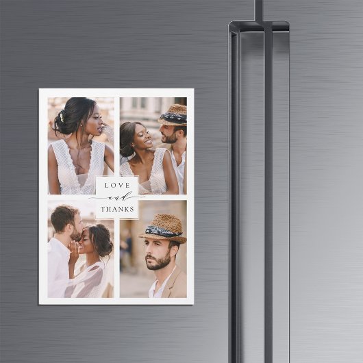 Modern 4 Photo Collage Wedding Bedankt Magnetic