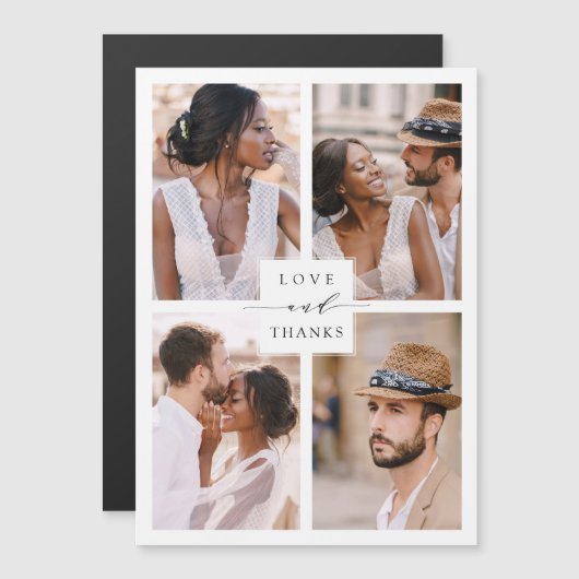 Modern 4 Photo Collage Wedding Bedankt Magnetic (Voorkant / Achterkant)