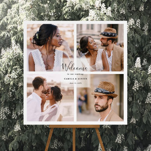 Modern 4 Photo Collage Wedding Welcome Square Sign Poster