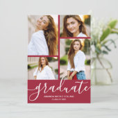 Modern 4 Photo Crimson Afstuderen Aankondiging (Staand voorkant)