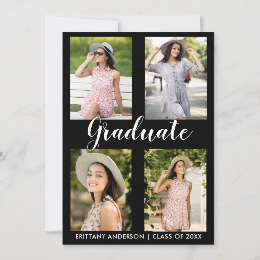 Modern 4 Photo Graduation Party Invitation Kaart L (Voorkant)