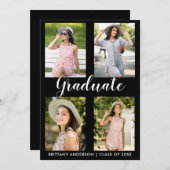 Modern 4 Photo Graduation Party Invitation Kaart L (Voorkant / Achterkant)