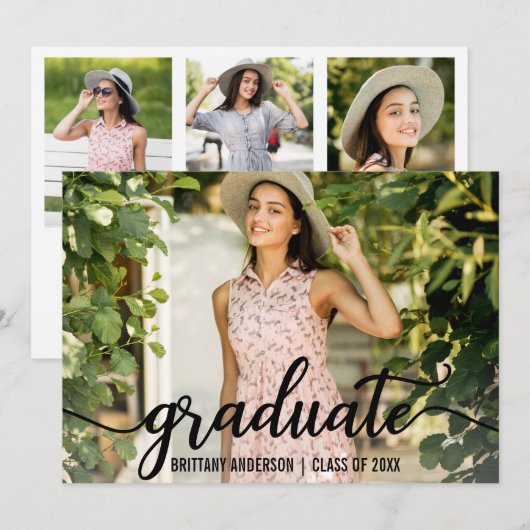 Modern 4 Photo Graduation Party Invitation W Kaart (Voorkant / Achterkant)