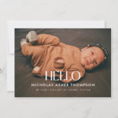 Modern 4-Photo "Hello" New Baby Birth Aankondiging (Voorkant)