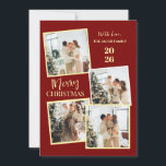 Modern 4 Photo Polaroid Grid Merry Christmas Feestdagenkaart<br><div class="desc">Capture all your favorite holiday memories with this fun and modern 4-photo polaroid-style Christmas design. The vibrant red backdrop and trendy vertical typography create a joyful and casual greeting that perfectly showcases your family’s festive spirit</div>