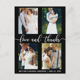 Modern 4 Photo Wedding Love and Bedankt Script Briefkaart