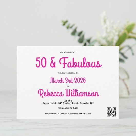 Modern 50 and Fabulous Pink 50th Birthday Kaart (Staand voorkant)