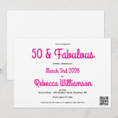 Modern 50 and Fabulous Pink 50th Birthday Kaart (Voorkant / Achterkant)