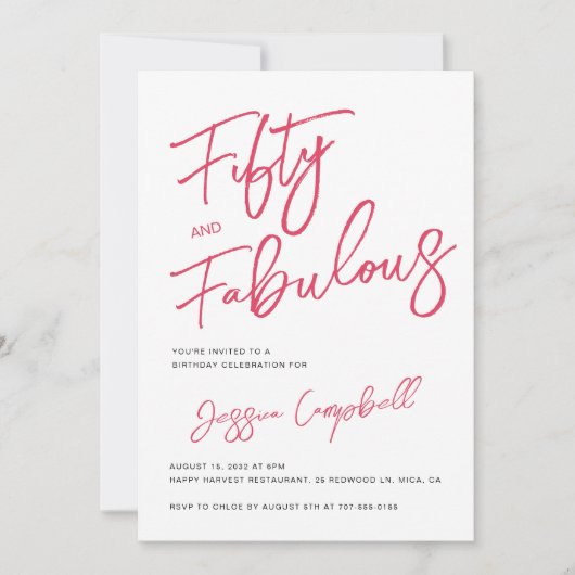 Modern 50 and Fabulous Pink 50th Birthday Party Kaart (Voorkant)