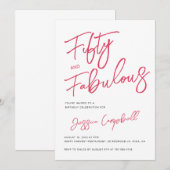 Modern 50 and Fabulous Pink 50th Birthday Party Kaart (Voorkant / Achterkant)