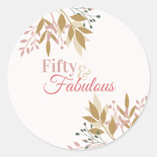 Modern 50 en Fabulous 50th Birthday Bloemen Blush Ronde Sticker