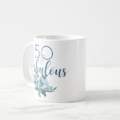 Modern 50 en Fabulous Blue Floral Waterverf Koffiemok (Voorkant links)