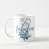 Modern 50 en Fabulous Blue Floral Waterverf Koffiemok (Links)