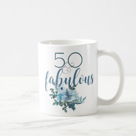 Modern 50 en Fabulous Blue Floral Waterverf Koffiemok