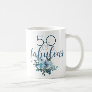 Modern 50 en Fabulous Blue Floral Waterverf Koffiemok