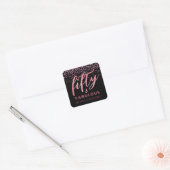 Modern 50 en Fabulous Pink Glitter Black Birthday Vierkante Sticker (Envelop)