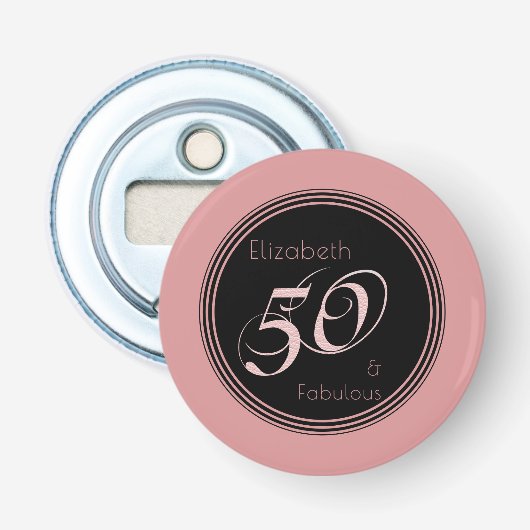 Modern 50 en Fabulous Pink zwart Button Flesopener (Voorkant)