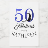 Modern 50 Fabulous Custom Name 50th Birthday Blue Wijn Etiket (Enkel label)