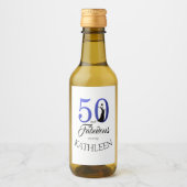 Modern 50 Fabulous Custom Name 50th Birthday Blue Wijn Etiket (Voorkant)