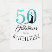 Modern 50 Fabulous Custom Name 50th Birthday Blue Wijn Etiket (Enkel label)