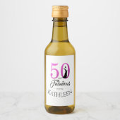 Modern 50 Fabulous Custom Name 50th Birthday Pink Wijn Etiket (Voorkant)