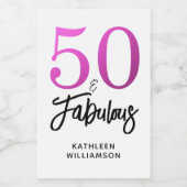 Modern 50 Fabulous Custom Name 50th Birthday Pink Wijn Etiket (Enkel label)