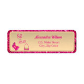 Modern 50 & Fabulous Hoge Hakken Goud Roze Glitter Etiket (Voorkant)