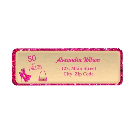 Modern 50 & Fabulous Hoge Hakken Goud Roze Glitter Etiket (Voorkant)