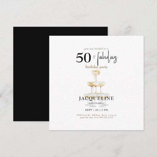 Modern 50 & Fabulous Zwart/Wit Vierkant Verjaardag (Voorkant / Achterkant)
