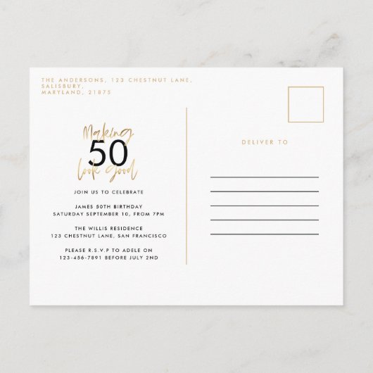 Modern 50e verjaardag eenvoudig stijlvol elegant s uitnodiging briefkaart (Achterkant)
