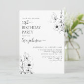 Modern 50e verjaardag Script Zwart Wit Bloemen Kaart (Staand voorkant)