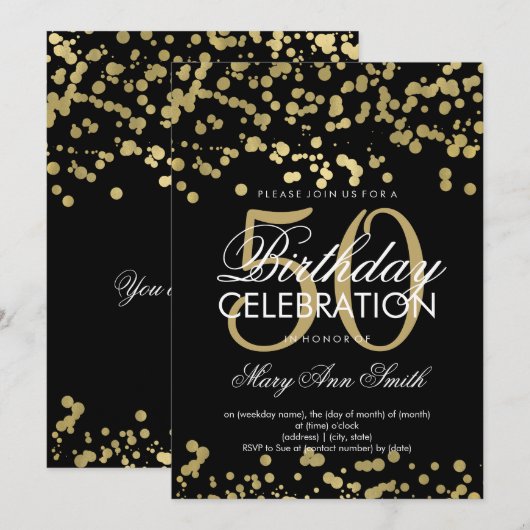 Modern 50ste Verjaardag Party Gold Foil Confetti Kaart (Voorkant / Achterkant)