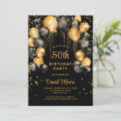 Modern 50ste verjaardagsfeest zwart goud kaart (Staand voorkant)