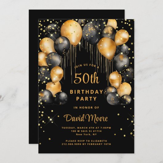 Modern 50ste verjaardagsfeest zwart goud kaart (Voorkant / Achterkant)