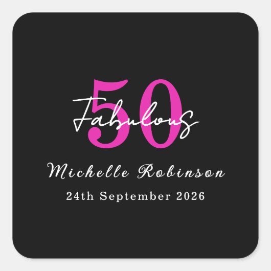 Modern 50th Birthday 50 and Fabulous Party Vierkante Sticker (Voorkant)
