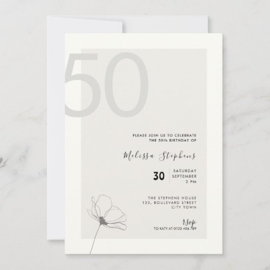 Modern 50th Birthday Invitation - Minimal Style Kaart (Voorkant)