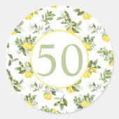 Modern 50th Birthday Lemon Citrus Ronde Sticker (Voorkant)