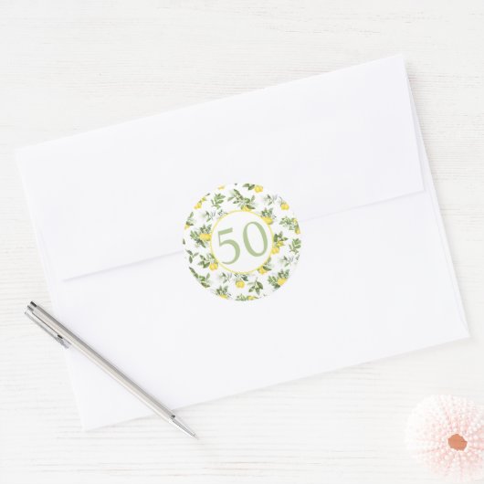 Modern 50th Birthday Lemon Citrus Ronde Sticker (Envelop)