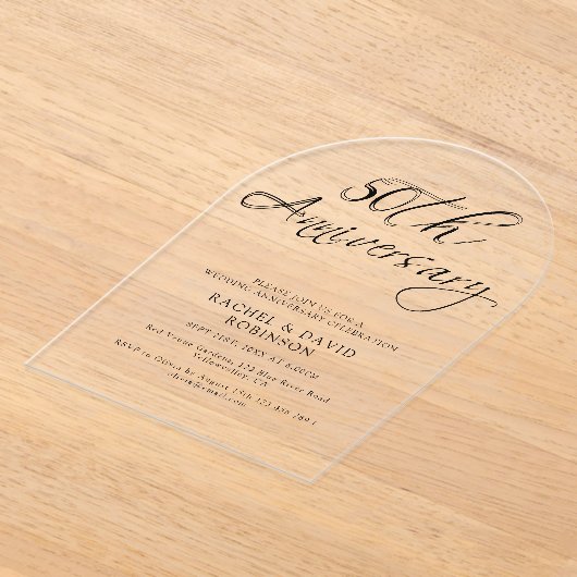 Modern 50th Wedding Jubileum Zwart Script Acryl Uitnodigingen (Laagn)