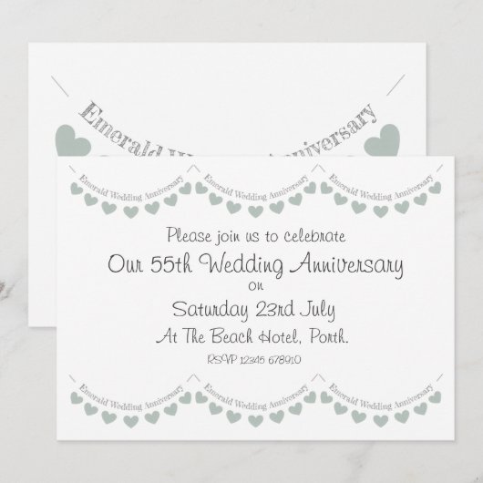 Modern 55th Emerald Wedding Jubileum Uitnodiging (Voorkant / Achterkant)