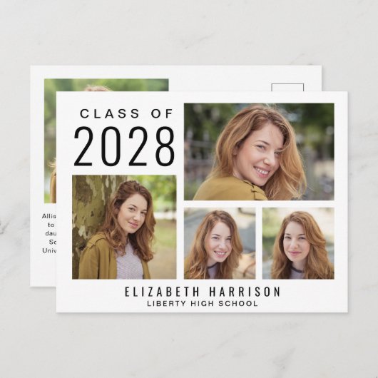 Modern 5 Foto Afstuderen Aankondigingskaart (Voorkant / Achterkant)