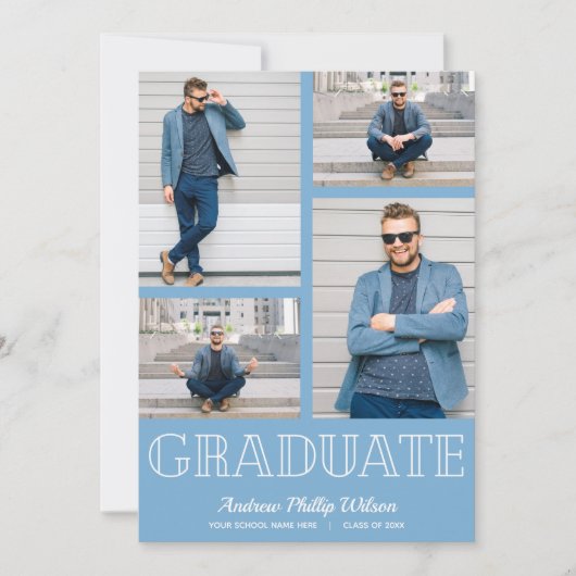 Modern 5 foto afstuderen Party Poeder Blauw Kaart (Voorkant)