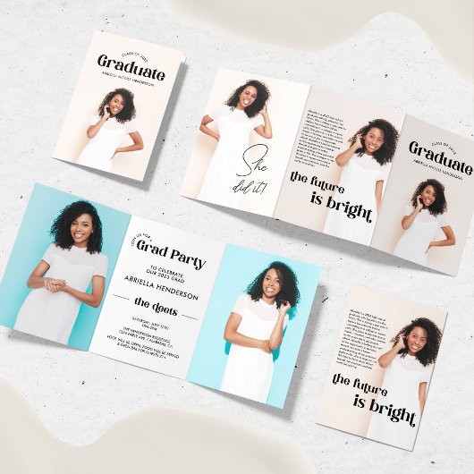 Modern 5 Foto Afstuderen Tri-Fold Uitnodiging